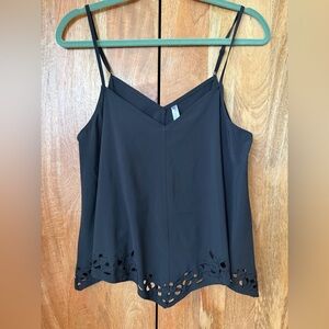 Fabletics Black V-Neck Spaghetti Strap Camisole with Laser-Cut Hem